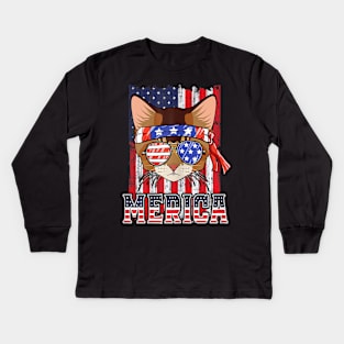 4th Of July Merica Cat Patriotic American Flag Gift Cats Kids Long Sleeve T-Shirt